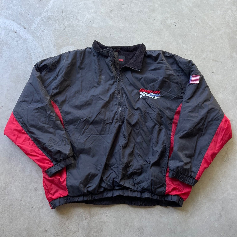 Snap-on Racing Quarter Zip Windbreaker Jacket Black Red Fleece Lined XXL